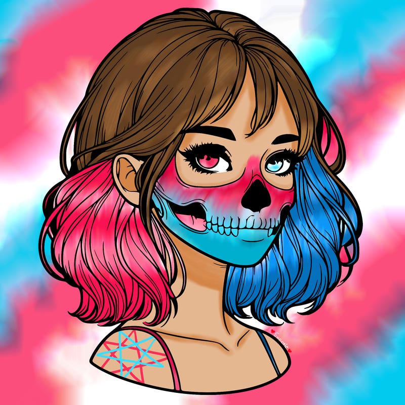 realistic girl with skull