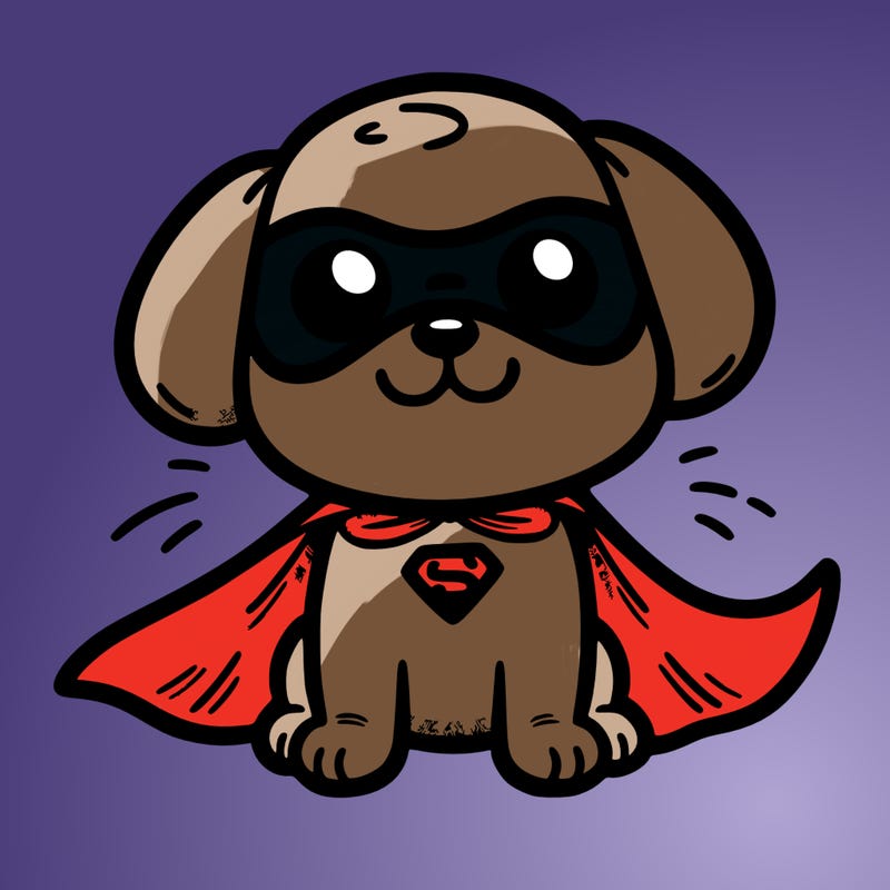 cute superhero dog with a cape flying