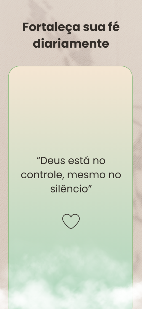 Biblia Diária - Interface do aplicativo Bíblia Diária mostrando uma mensagem religiosa inspiradora em português com um design minimalista.