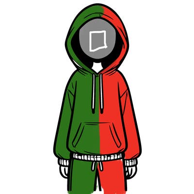 faceless girl in a tracksuit with a hood on and no hair