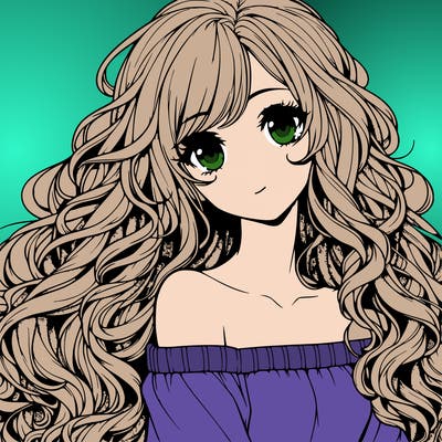 realistic, anime girl with really long curly hair