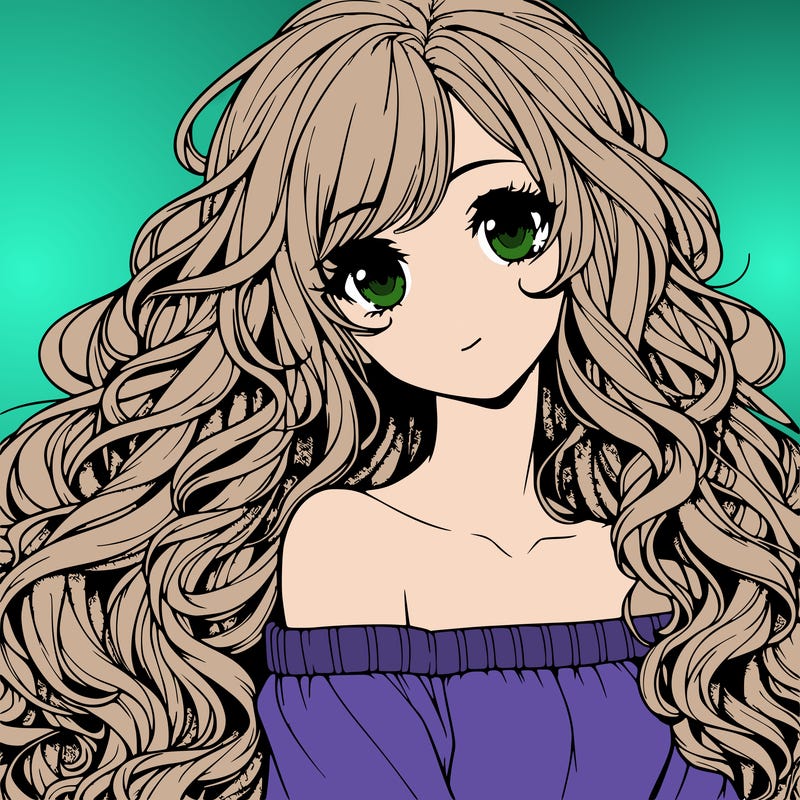 realistic, anime girl with really long curly hair