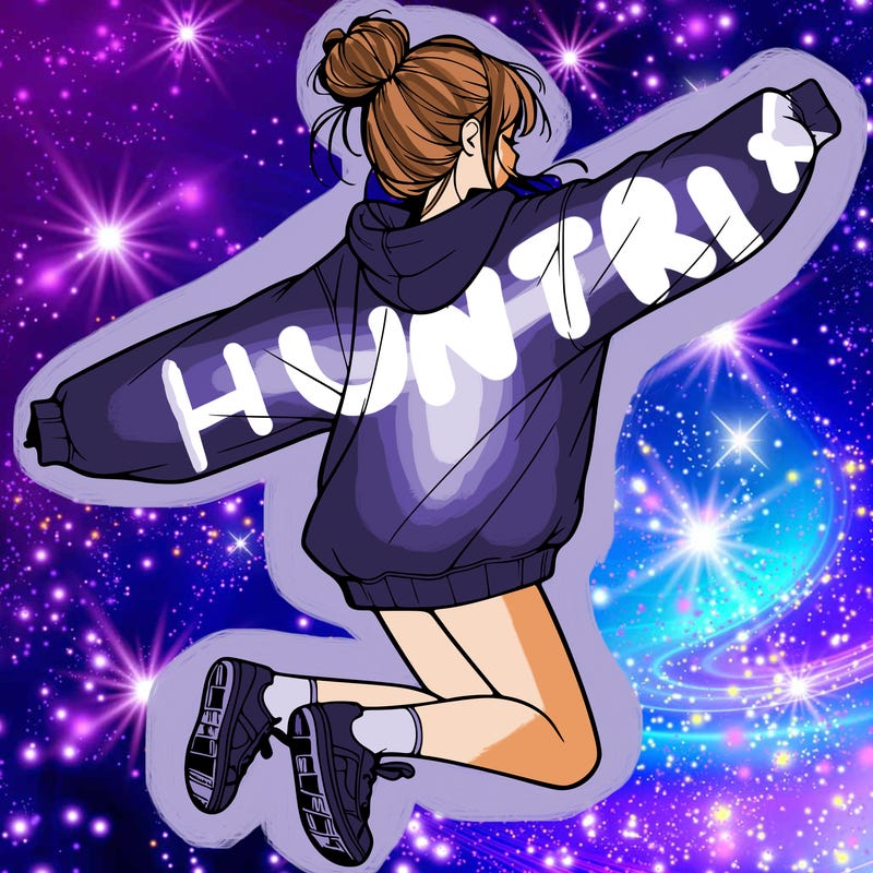 realistic girl jumping with a bun and oversized sweatshirt
