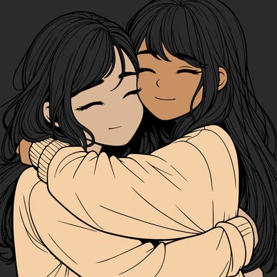 realistic two girls hugging