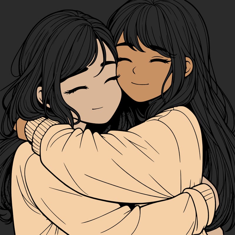 realistic two girls hugging