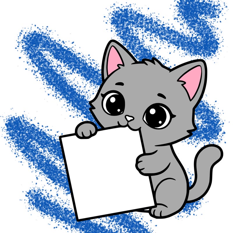 a small cat with a blank sheet of paper in its hand. the cat is sooooooo cute!