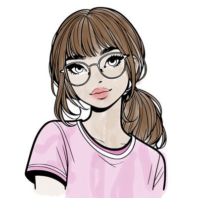 realistic girl with freckles and clear glasses