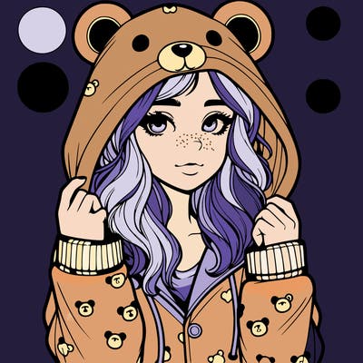 realistic girl in a animal pjs hoodie