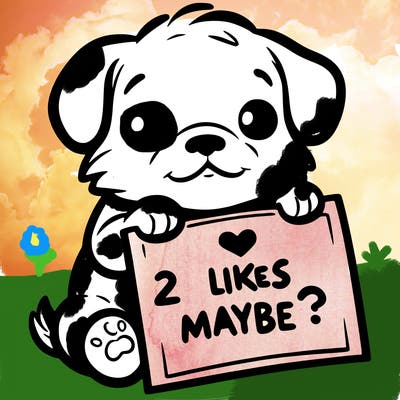 a puppy holding a sign that says 2 likes maybe?