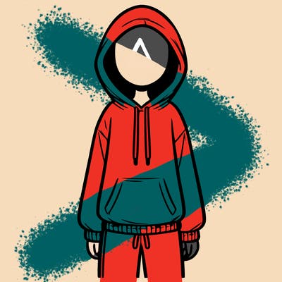 faceless girl in a tracksuit with a hood on and no hair
