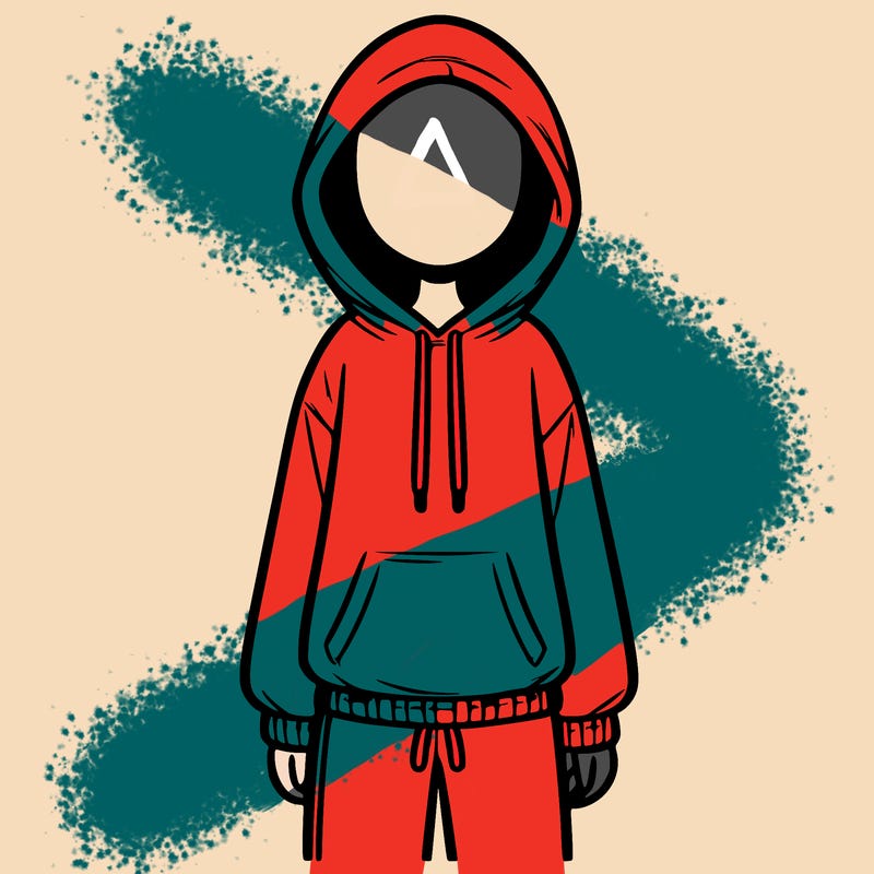 faceless girl in a tracksuit with a hood on and no hair