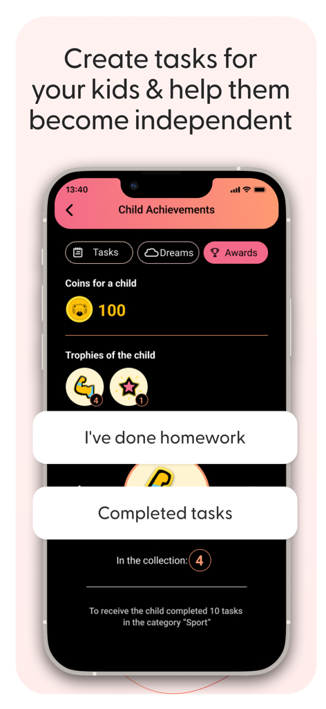 Kid Security app interface for setting child tasks and tracking rewards to foster independence