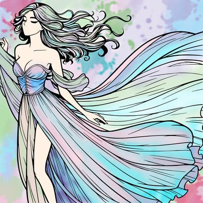 realistic woman in dress flowing the the wind