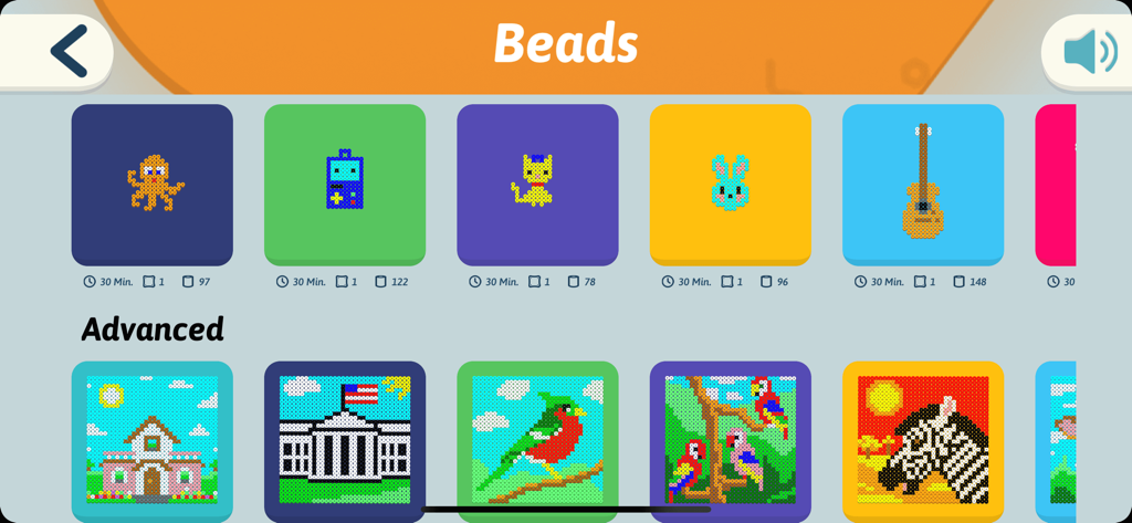 A selection of pixel art bead patterns in the smART pixelator app showing simple and advanced designs.