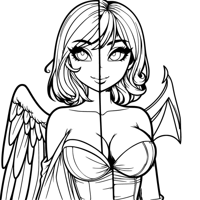 realistic girl half angel half devil