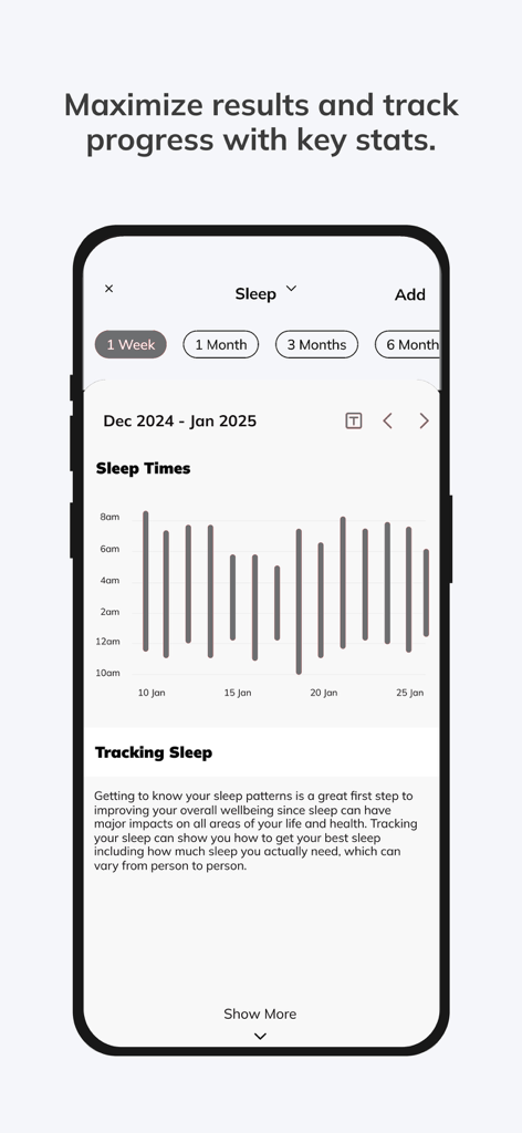 Physio Sport Training - Panel de seguimiento del sueño de la aplicación Physio Sport Training con gráfico de progreso