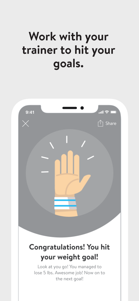 Club 16 Trevor Linden Fitness - Capture d'écran de l'application de fitness Club 16 montrant une notification d'atteinte d'objectif de poids.