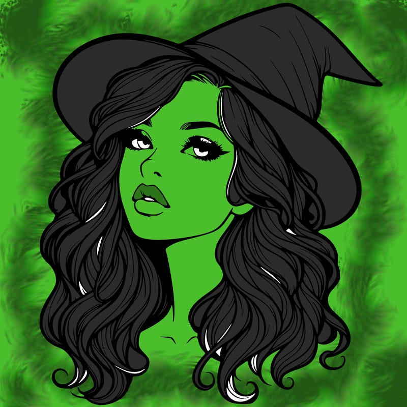 realistic witch girl with wavy hair and lips