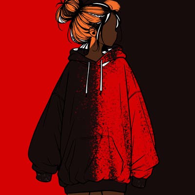 realistic girl with a oversized sweatshirt on and a bun