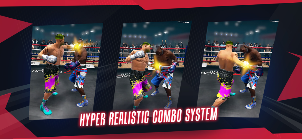 In-game action shots showing the hyper realistic combo system in Real Boxing 2