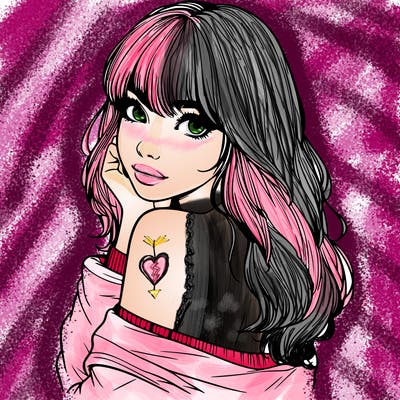 realistic girl with bangs looking over her shoulder