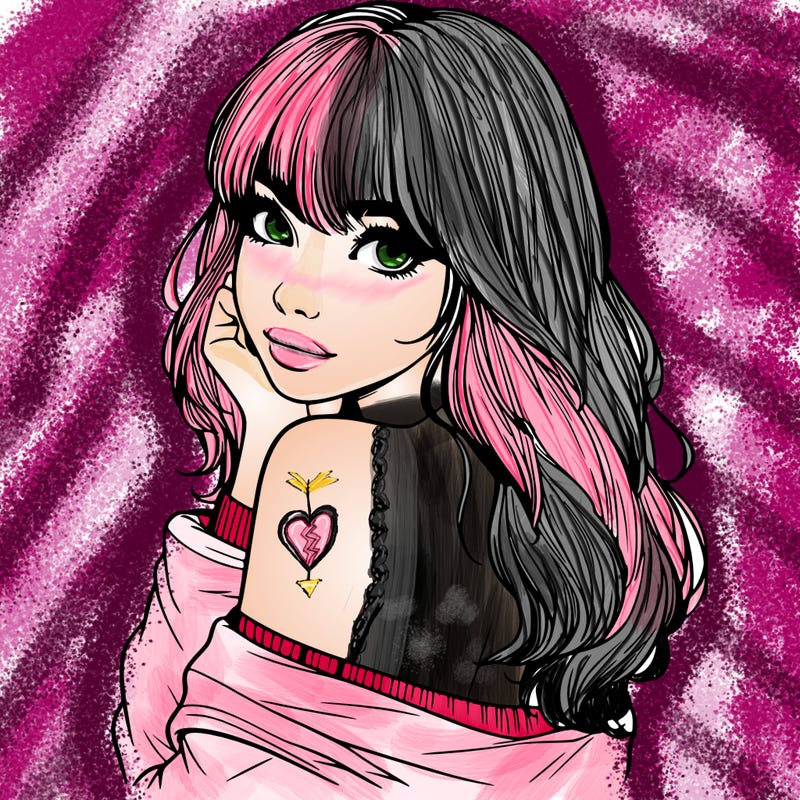 realistic girl with bangs looking over her shoulder