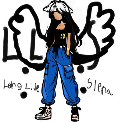 girl in baggy pants crop top and long hair