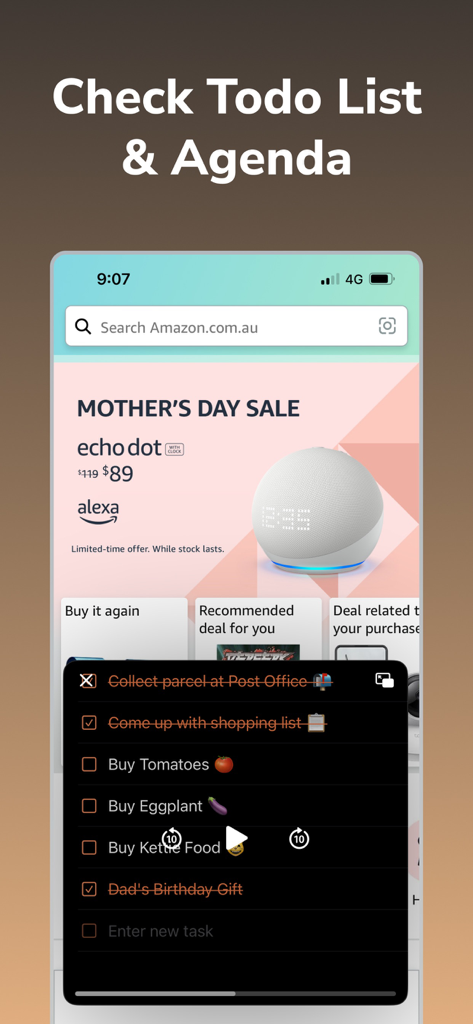 Pip Up: Persist/Float Post-It - A floating to-do list window overlaid on a mobile web browser for easy multitasking.