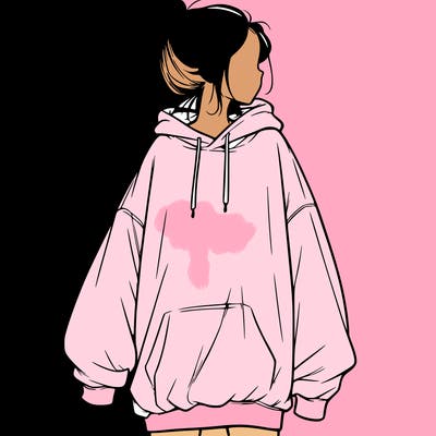 realistic girl with a oversized sweatshirt on and a bun