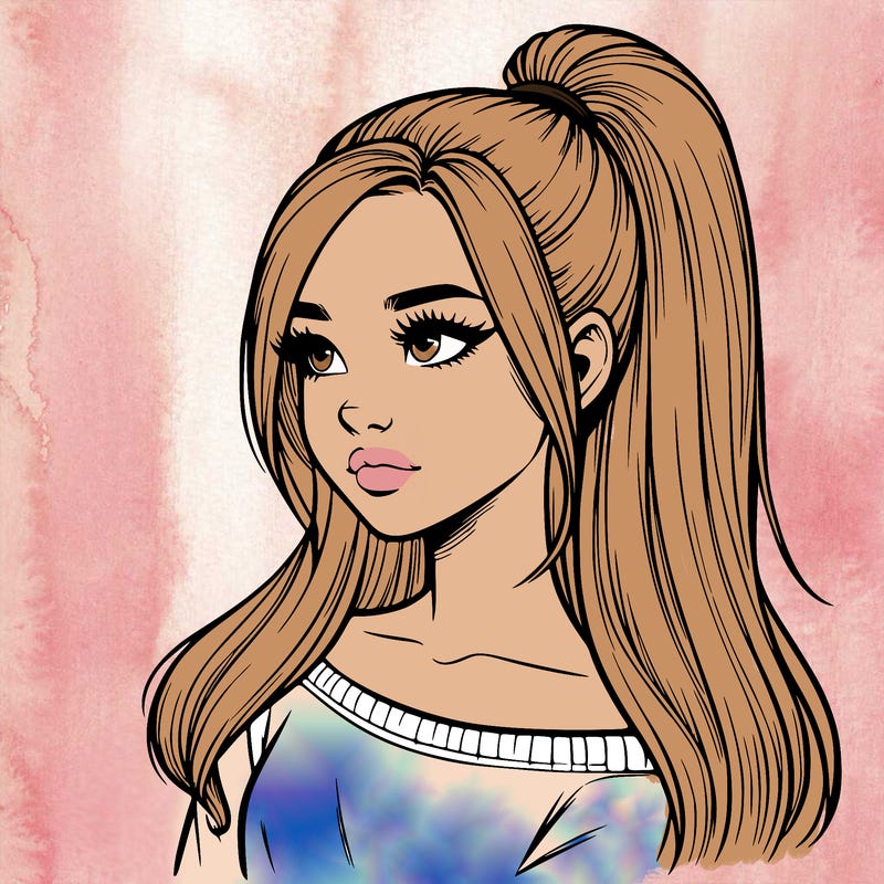 realistic girl with a high ponytail