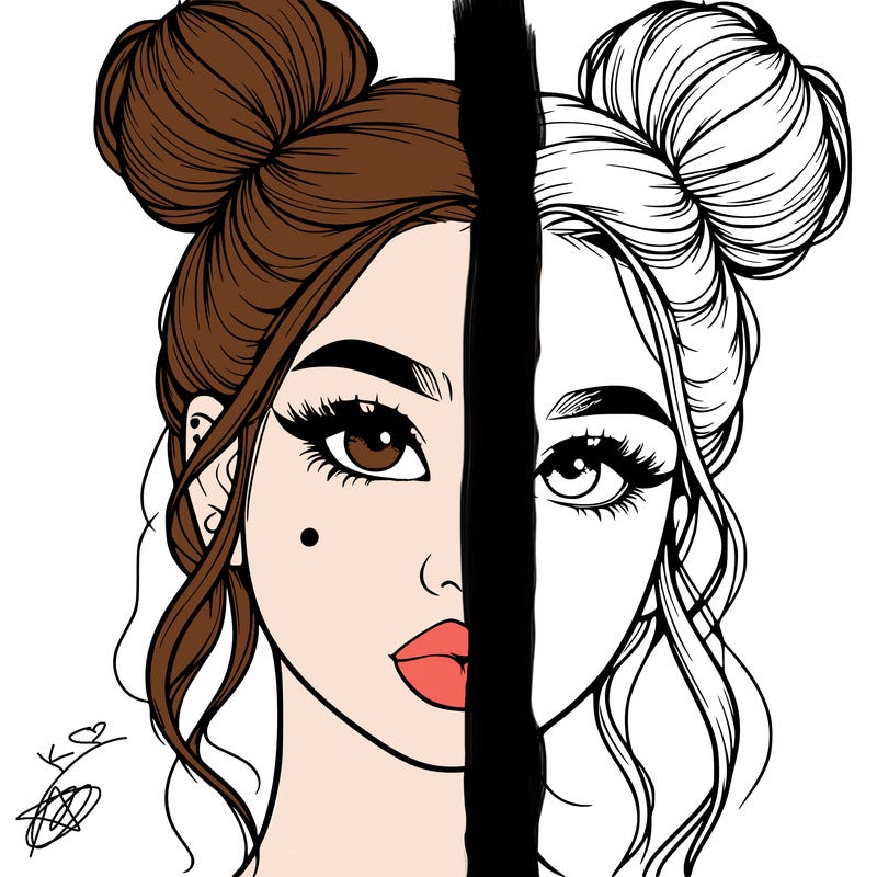 realistic girl with two buns on her hair and lips