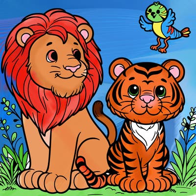 a lion and a tiger