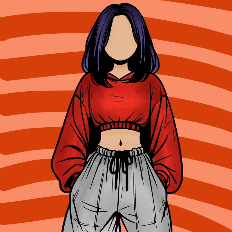 realistic girl faceless with baggy pants and a crop top