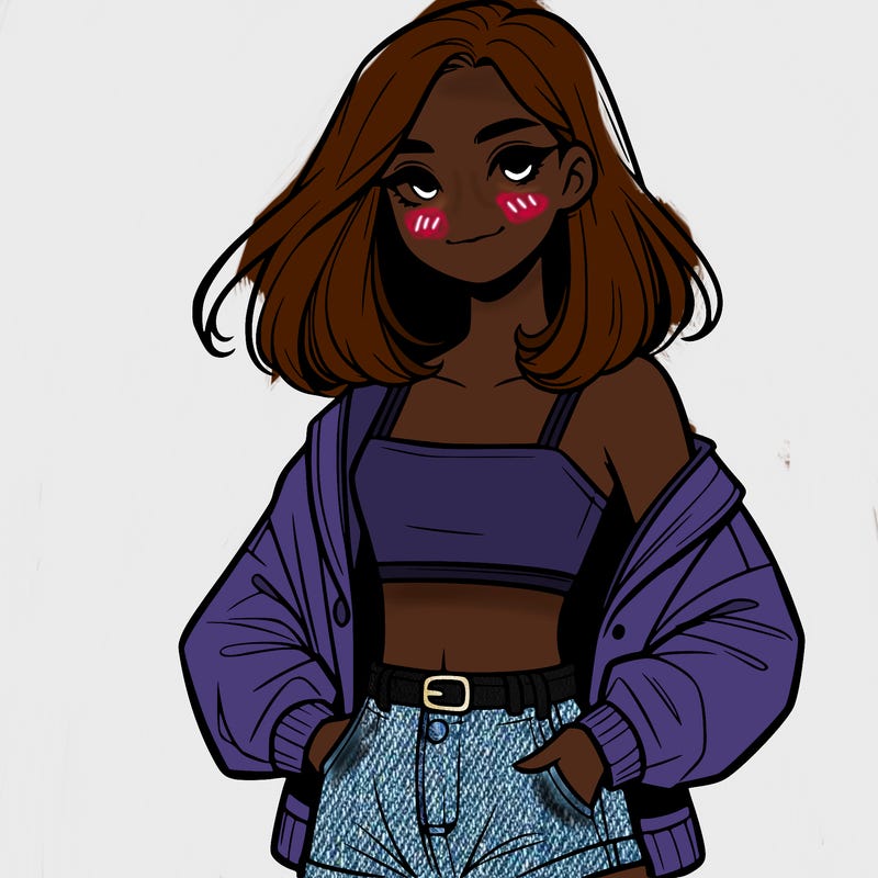 a realistic girl with a crop top and short shorts in an open jacket