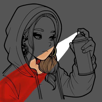a realistic girl, spray painting