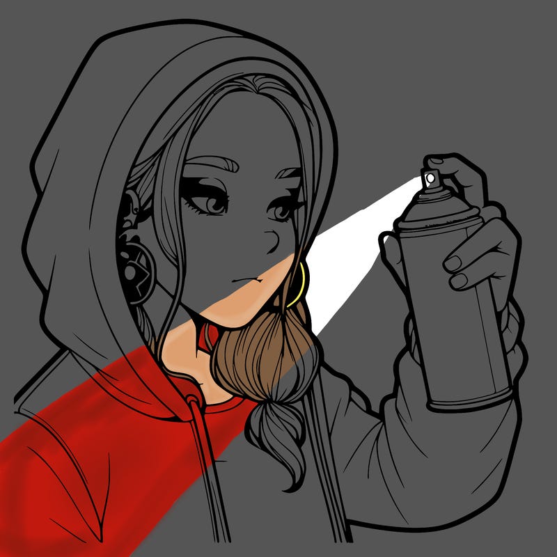 a realistic girl, spray painting