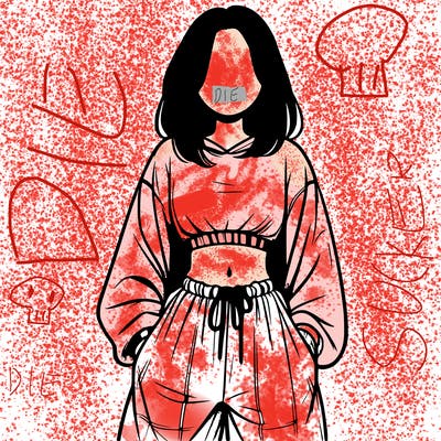 realistic girl faceless with baggy pants and a crop top
