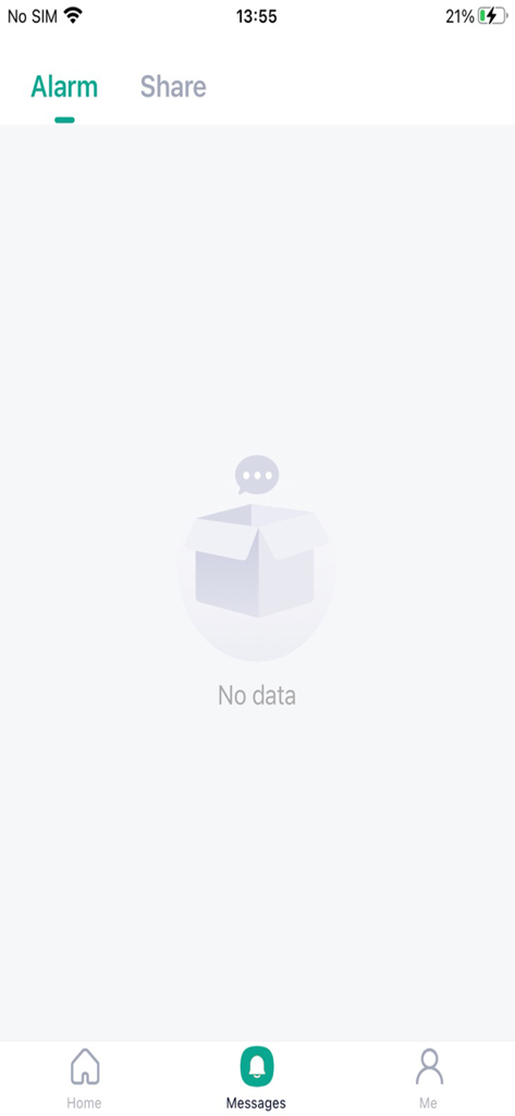FONDAIL - FONDAIL mobile app screen showing the empty alarm messages log