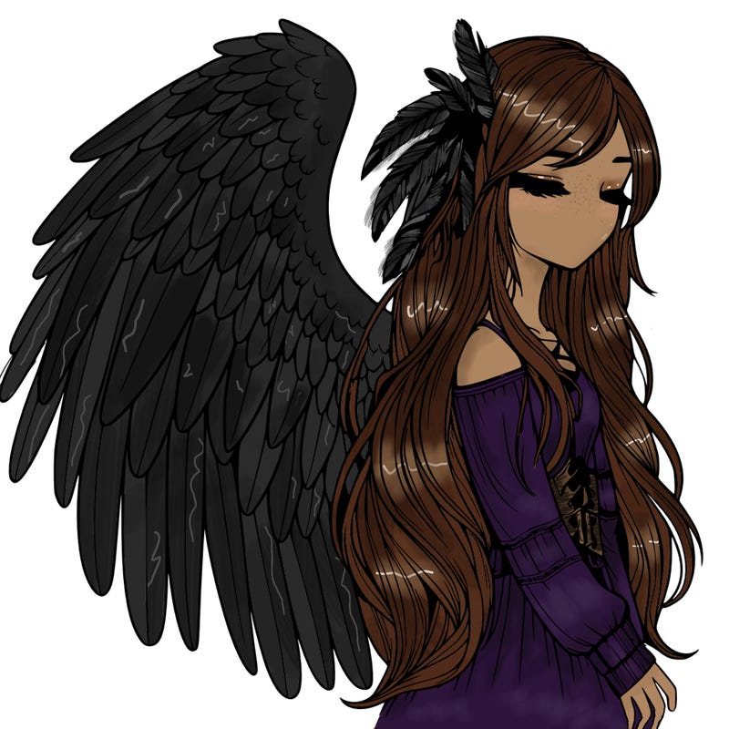 realistic girl with bird wings and some feathers in her hair