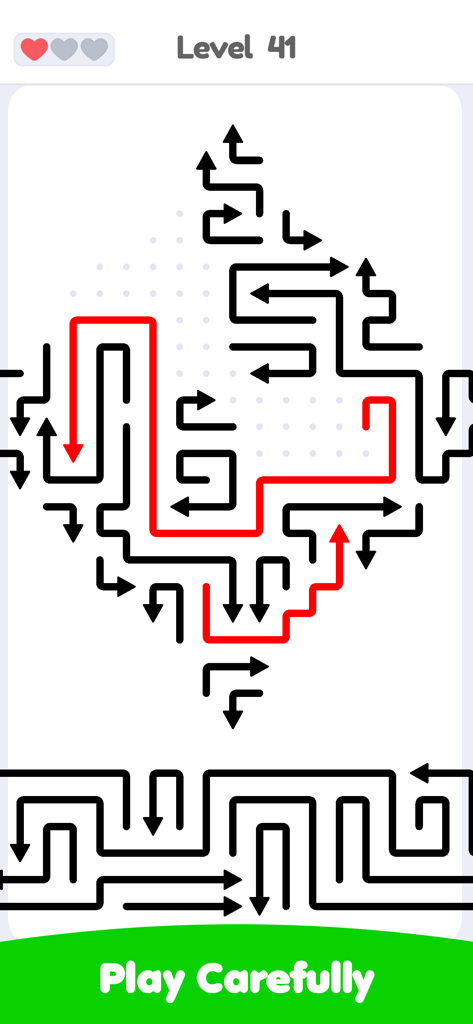 Level 41 of Arrows Escape Puzzle showing a minimalist logic maze with red and black arrows