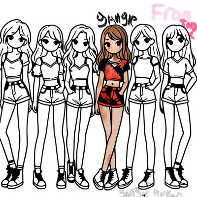 a group of girls wearing crop tops and shorts