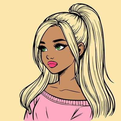 realistic girl with a high ponytail