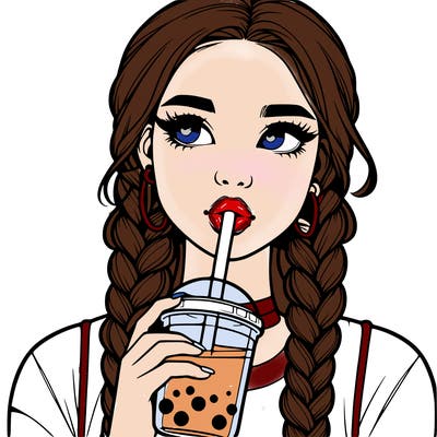realistic girl with braided hair drinking boba