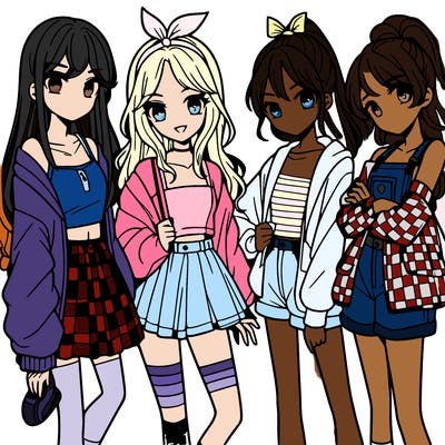 teen manga girls group of 4