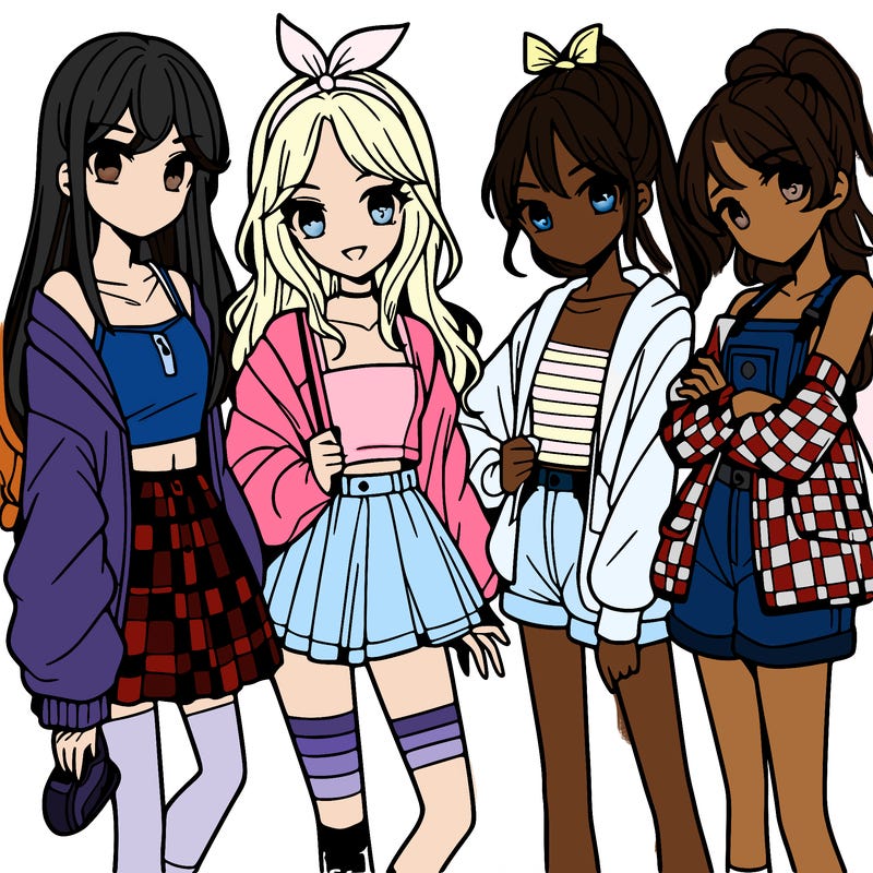 teen manga girls group of 4