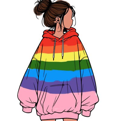 realistic girl with a oversized sweatshirt on and a bun
