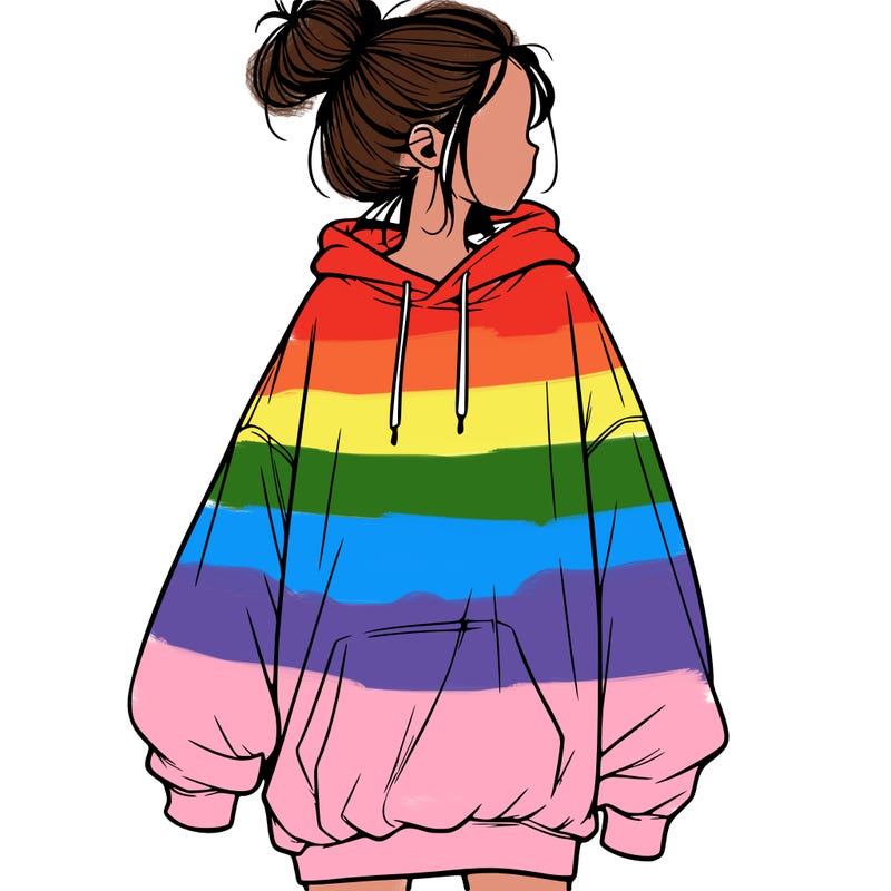 realistic girl with a oversized sweatshirt on and a bun