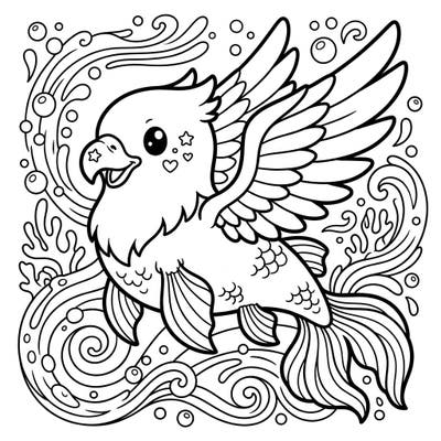 Unleash your creativity with this adorable Kawaii Sea Griffin coloring page, where mythical charm meets irresistible cuteness. Explore the whimsical underwater world of this unique creature with its friendly face and flowing fins, ready for your vibrant colors.