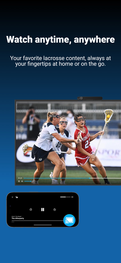 World Lacrosse TV - Die World Lacrosse TV App wird auf Laptop- und Mobilbildschirmen angezeigt und zeigt Live-Action von Damen-Lacrosse