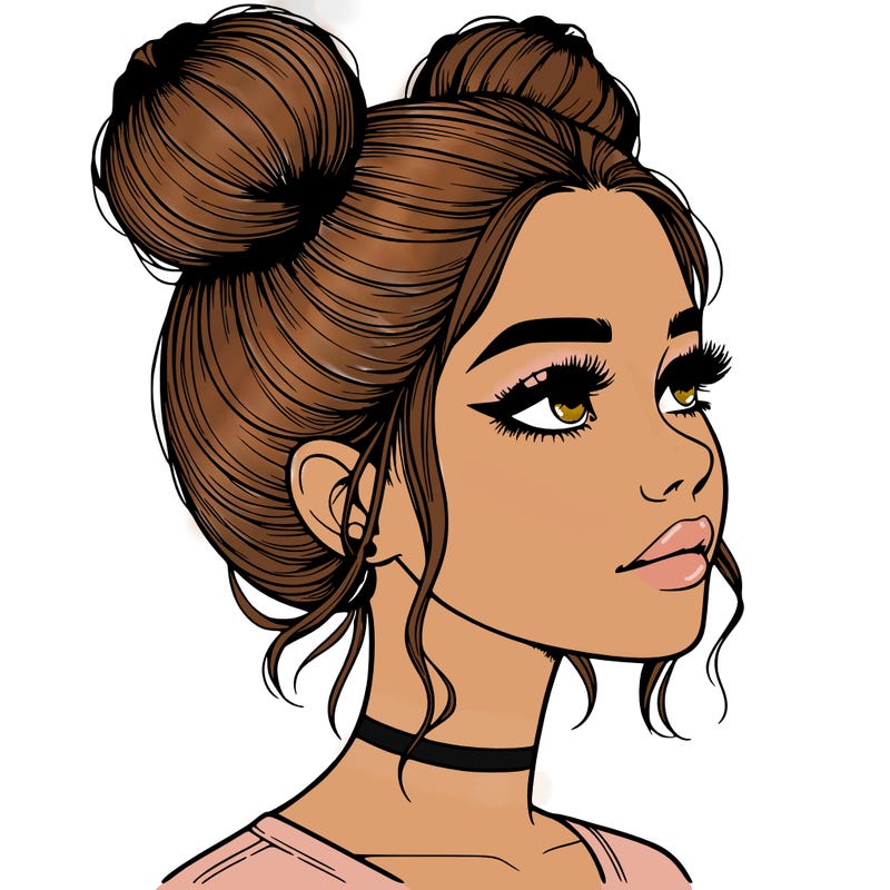 realistic girl with buns on the top of her head
